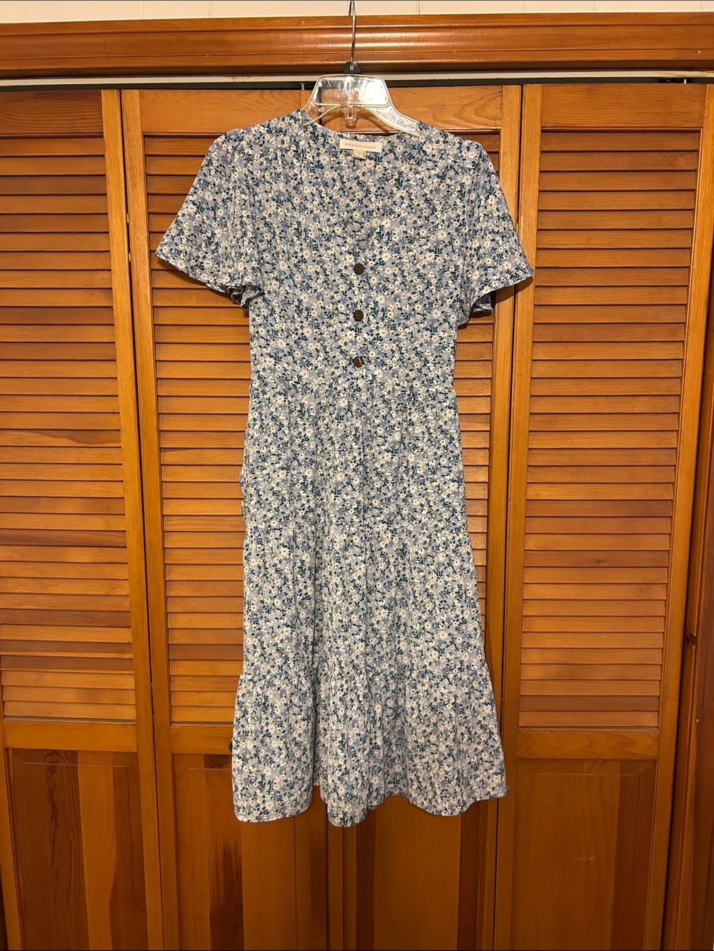 Monteau Light Blue Floral Midi Dress with Button Details